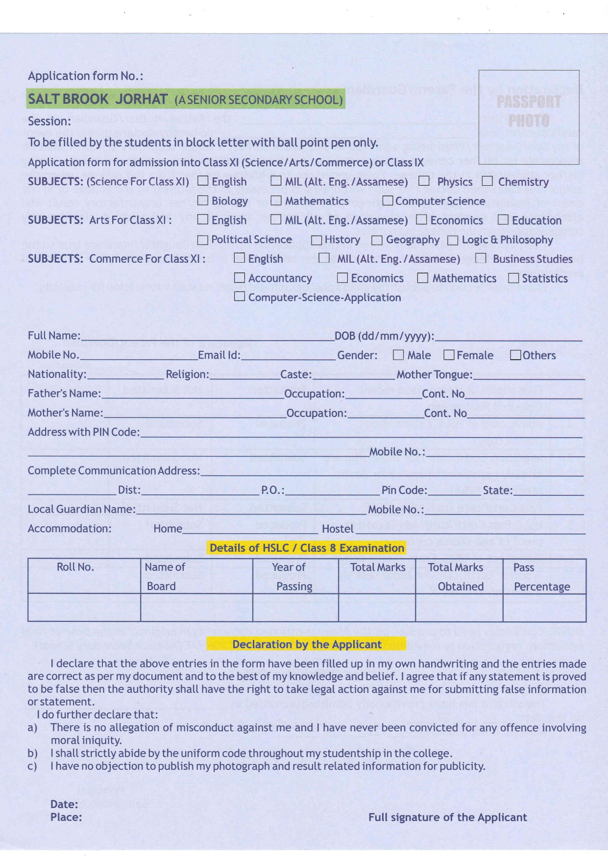 Admission Form